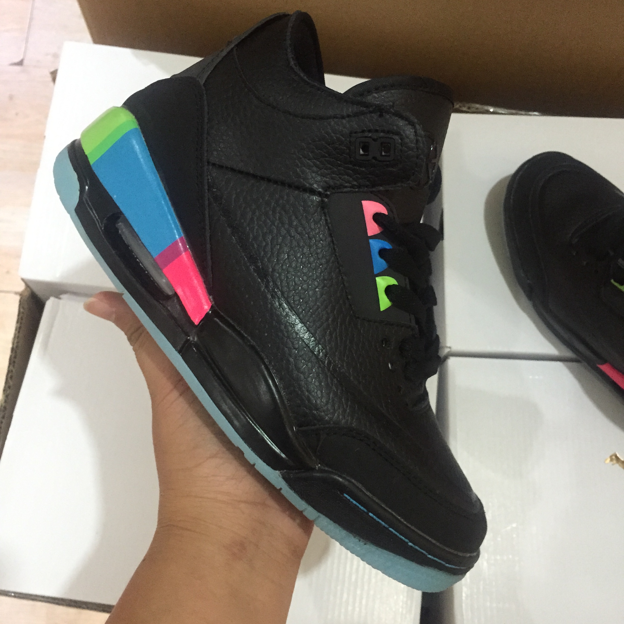 New Air Jordan 3 Black Rianbow Shoes